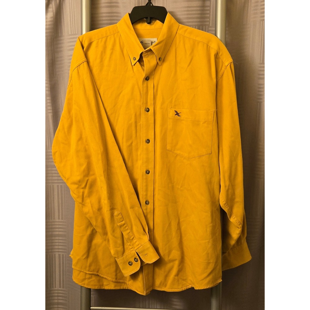 Eddie Bauer Mens Large Mustard Yellow Cotton Twill Button Down Shirt Long Sleeve